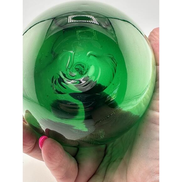 Vintage Blenko Art Glass Emerald Green Apple Paperweight w/ Clear Stem 1960s MCM - Picture 5 of 8